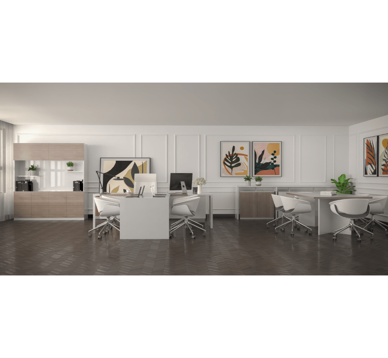 Multi Executive Desk with Side Unit and Integrated Meeting Table