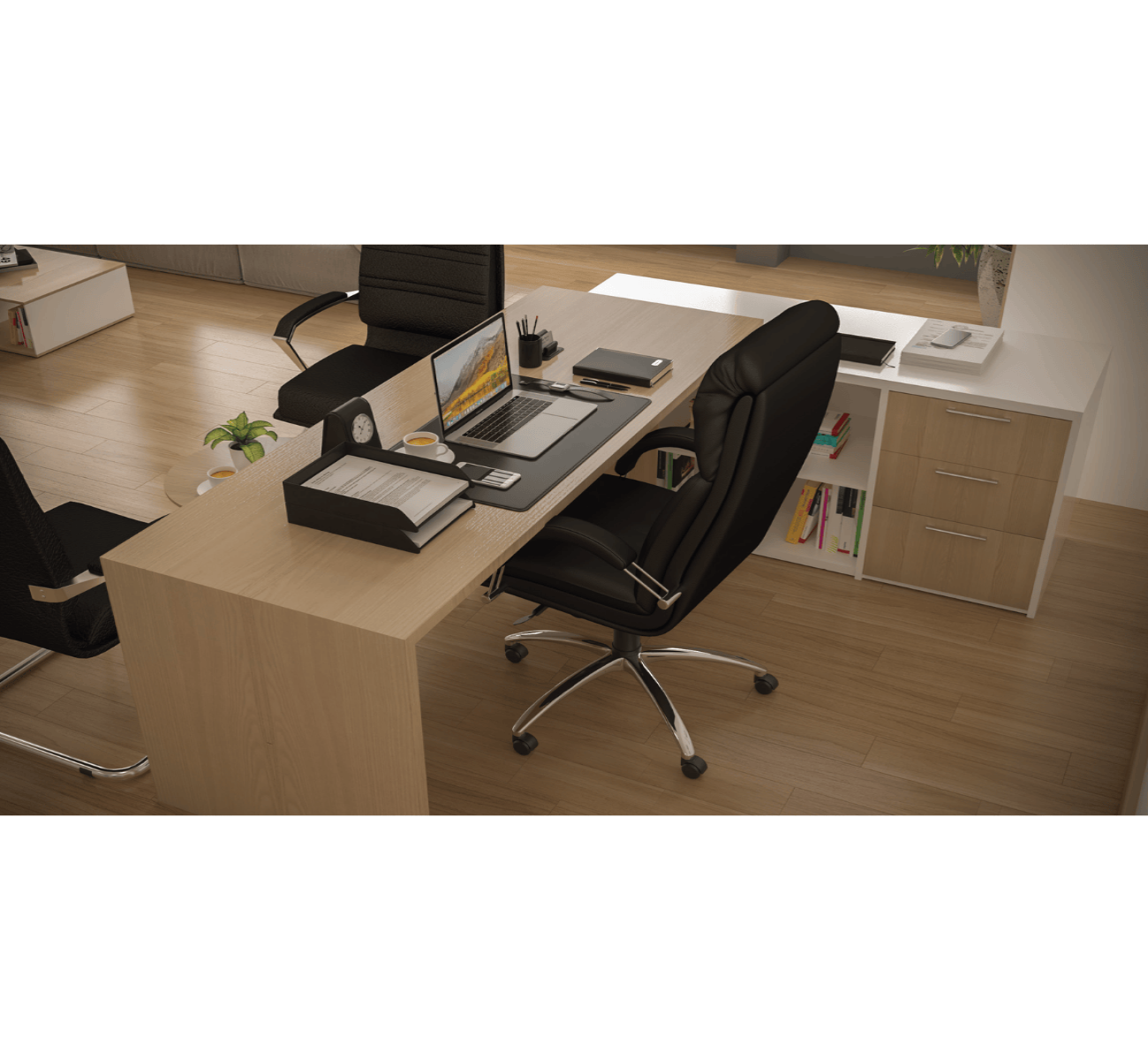Media Executive Desk with Side Unit