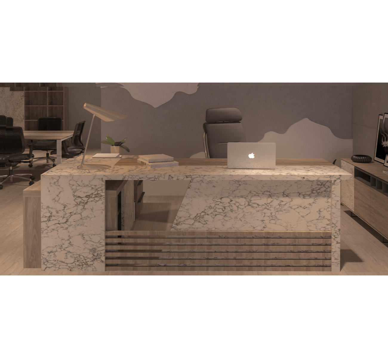 Marble Executive Desk with Side Unit – Multiple Sizes