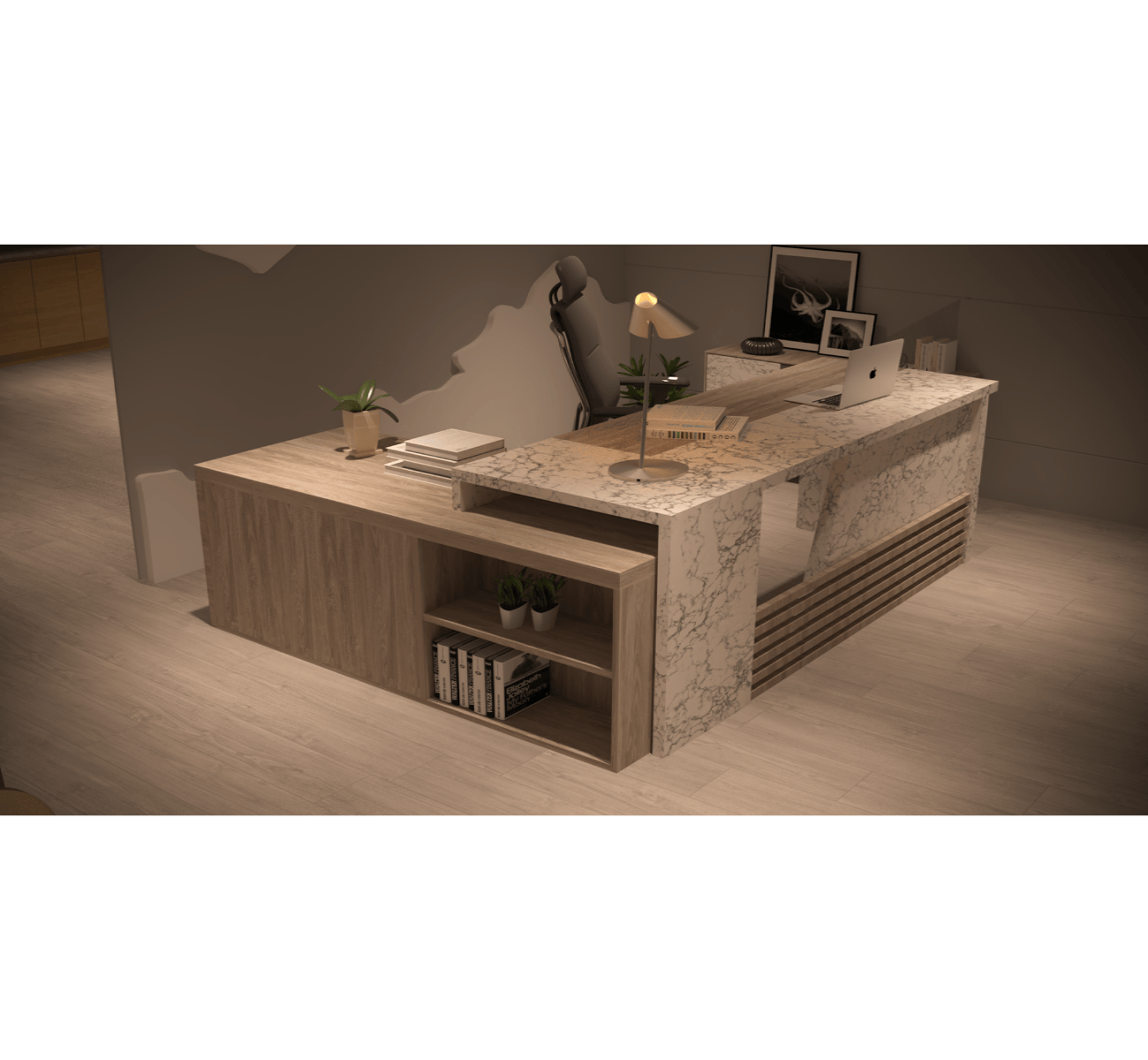 Marble Executive Desk with Side Unit – Multiple Sizes