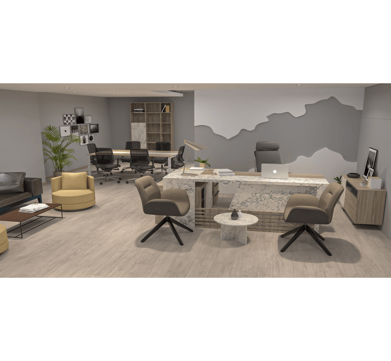 Marble Executive Desk with Side Unit – Multiple Sizes