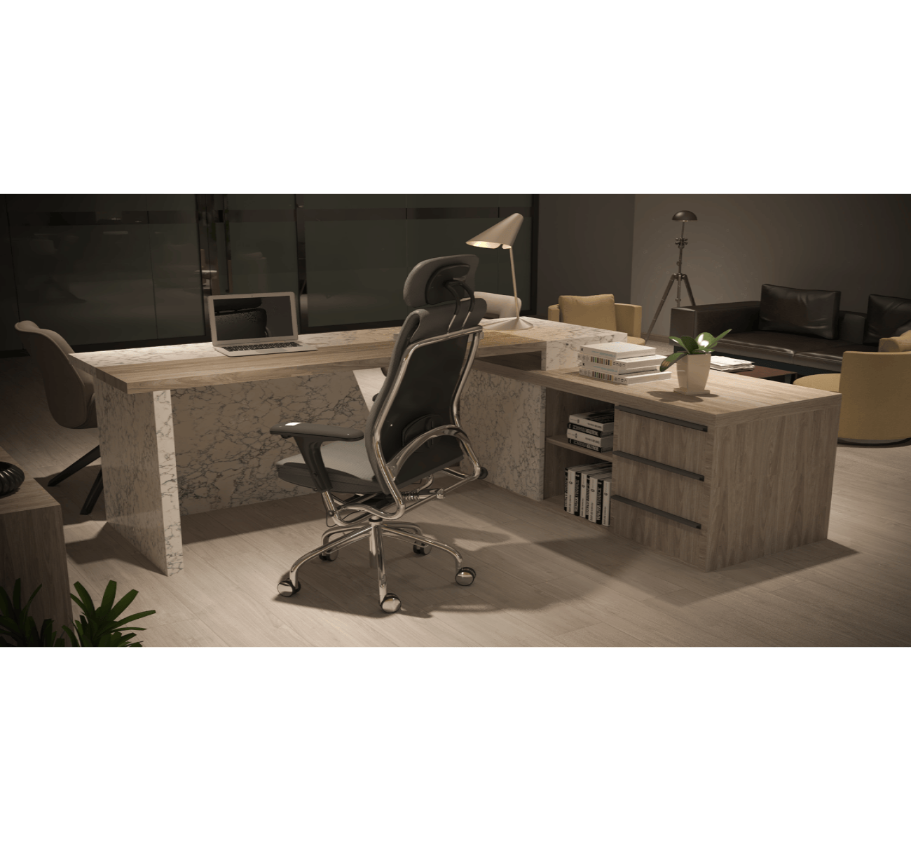 Marble Executive Desk with Side Unit – Multiple Sizes