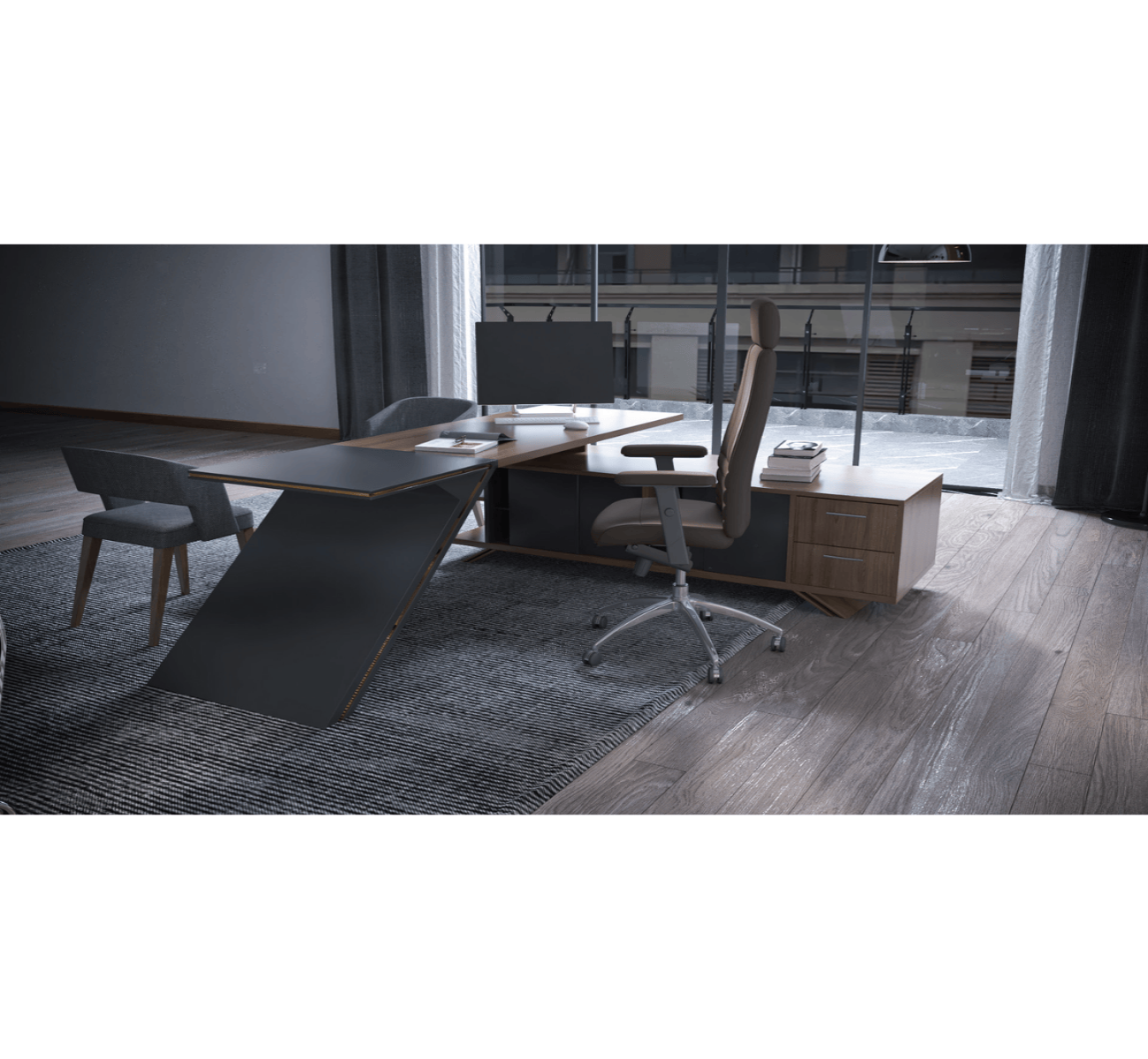 Slopy Executive Desk with Side Unit – Multiple Sizes
