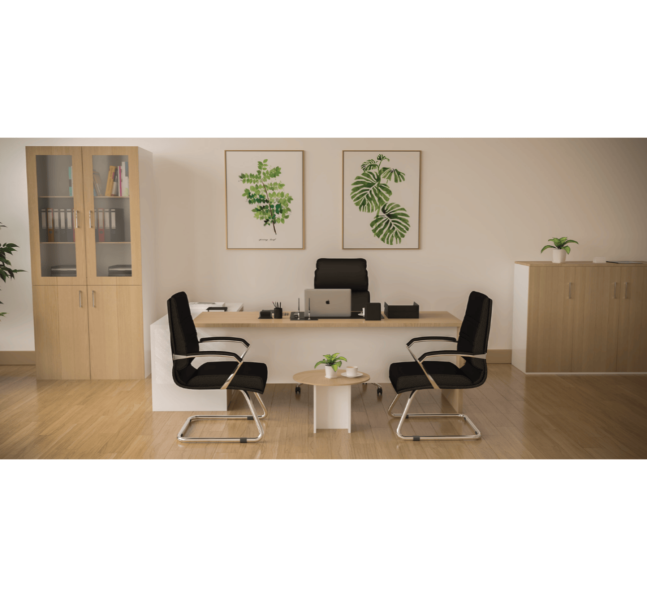 Media Executive Desk with Side Unit