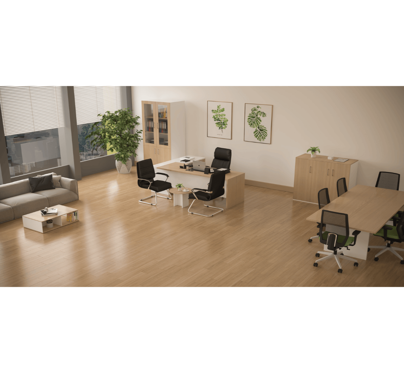 Media Executive Desk with Side Unit