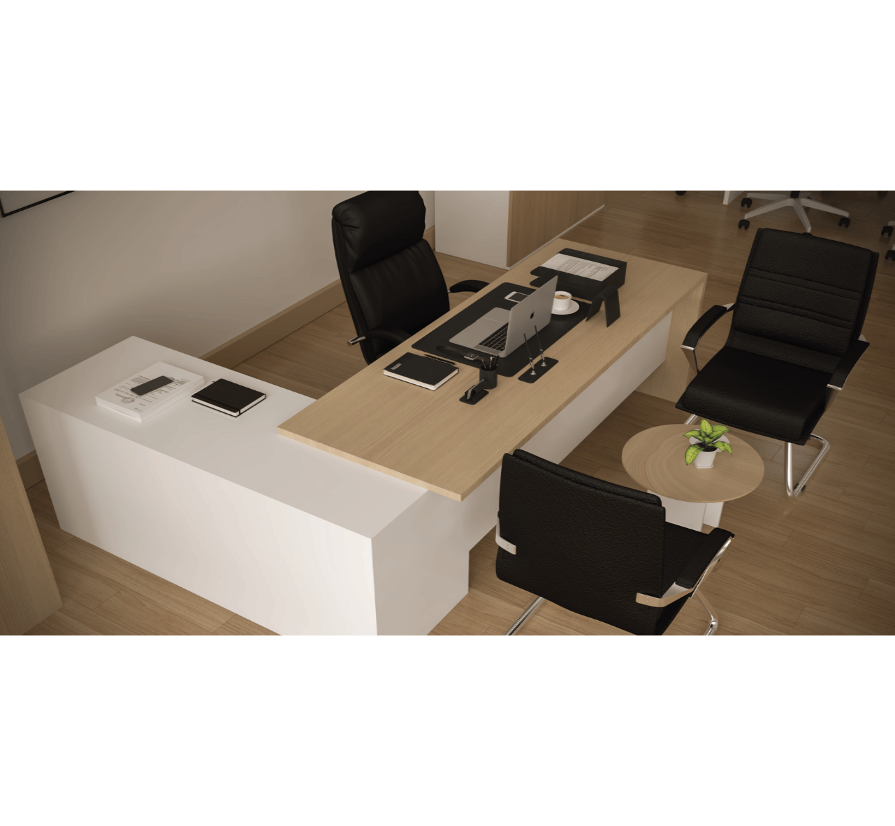 Media Executive Desk with Side Unit